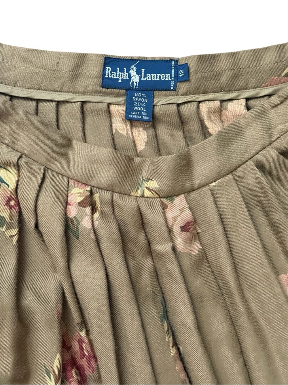 Vintage Ralph Lauren Blue Label Floral Pleated Wool Blend Maxi Skirt Size 12 - Picture 11 of 12